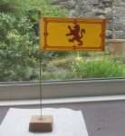 Scotland Lion Rampant Table Flag with Wooden Base and Gilt Pin